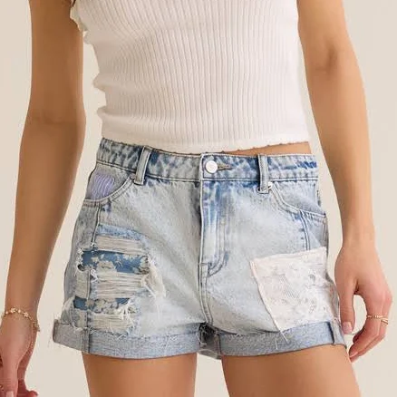 Altar'd State Carrie Patch Denim Shorts