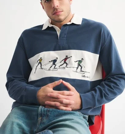 Mens Abercrombie & Fitch Blue Long Sleeve Rugby Polo Shirt