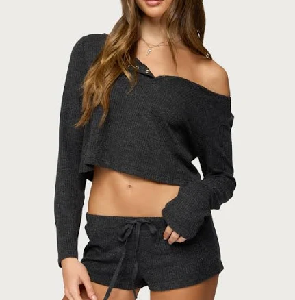 Edikted Women's Teddy Cropped Waffle Top