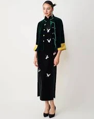 Butterfly Embroidered Modern Qipao - Custom Size / Green / Acetate