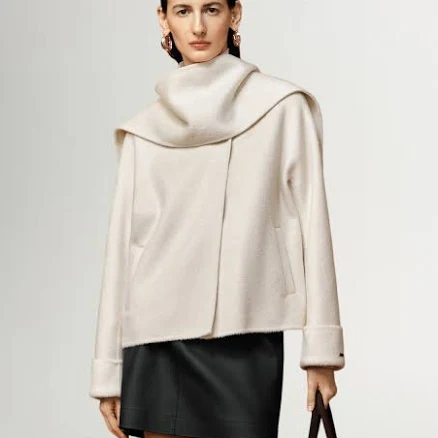Tailored Comfort Cropped Wool Coat with Scarf