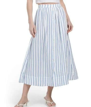 Women's Striped A-Line Button Front Skirt