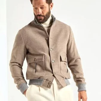 Super 180's Wool Flannel Bomber Jacket Made in Italy
