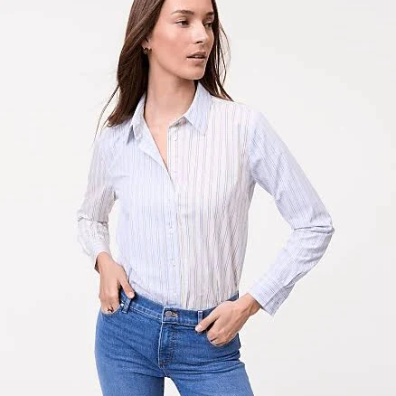 Ann Taylor Women's Weekend Striped Relaxed Perfect Shirt