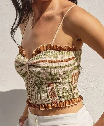 Vacay Border Print Smocked Top