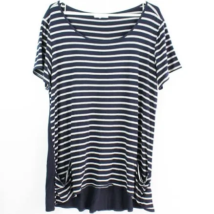 Ava James Women's Large Navy Blue Gray Striped T-shirt With Pockets
