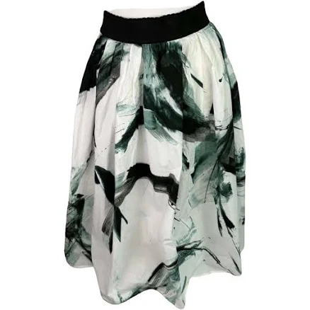 Dolce & Gabbana White Cotton Brushstroke Print Midi Skirt Size 40 IT