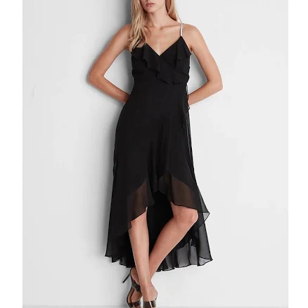 Express Ruffle Wrap Hi-lo Embellished Strap Maxi Dress Xxs
