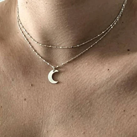 Sterling Silver Double Strand Moon Choker Necklace