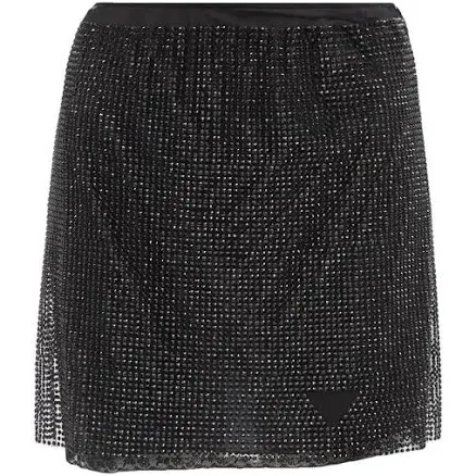 Prada Black Crystal Embellished Tulle Mini Skirt Size 40 IT