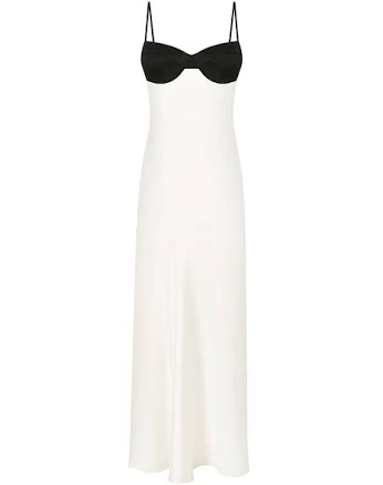 ELENAREVA CREAM SILK MIDI DRESS WITH BLACK DETAIL