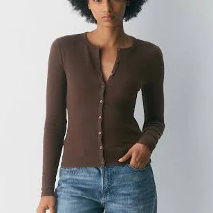 Aritzia Women's Homestretch Rib Syncopation Button-Up Blouse