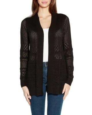 Belldini Women's Pointelle Long Sleeves Open Cardigan Sweater