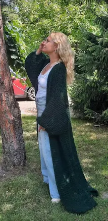 Hand Knit Mohair Maxi Cardigan