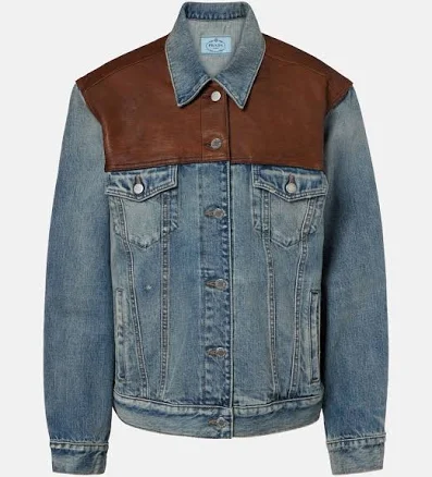 Prada, Leather-trimmed denim jacket, Women, Blue, US 12, Jackets