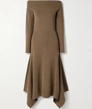 Proenza Schouler Romi Off-the-shoulder Asymmetric Stretch-knit Dress - Women - Beige Dresses - M