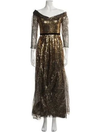 Marchesa Notte Off-the-Shoulder Sequin Degrade Full Gown