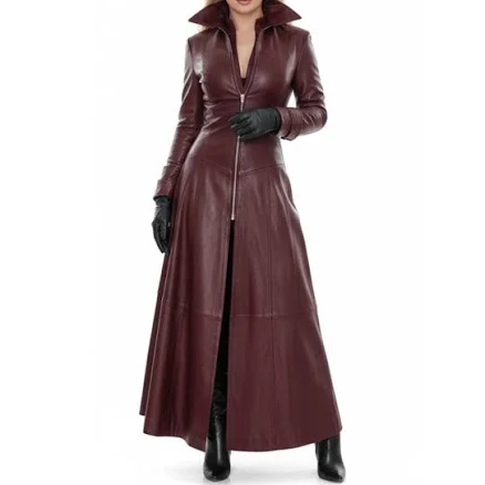 Fit and Flare Leather Maxi Coat