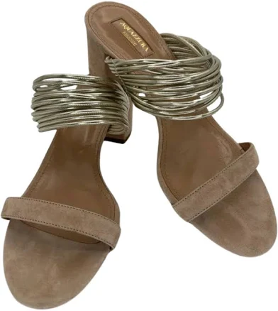 Aquazzura Taupe/silver Suede And Leather Rendez Vous 50 Slide Sandals
