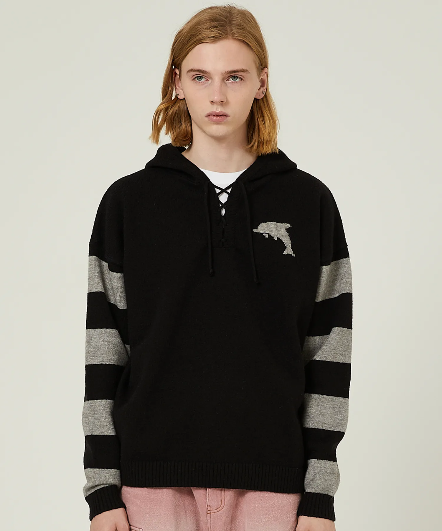 Big Dolphin Stripe Hooded Knit Ivory