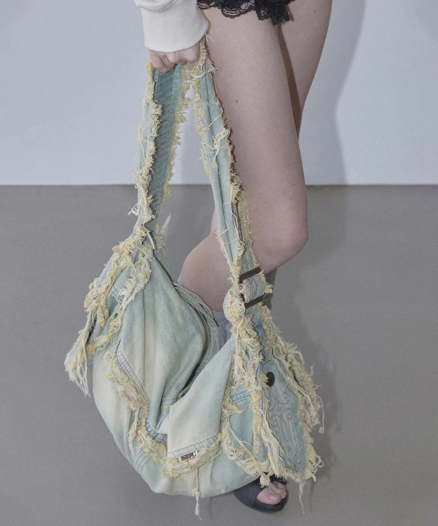 Destroyed Denim Duffel Bag Vintage Ice