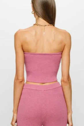 Ribbed Bustier Knit Top Medium / DUSTY PINK