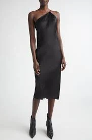 One-Shoulder Satin Midi Dress