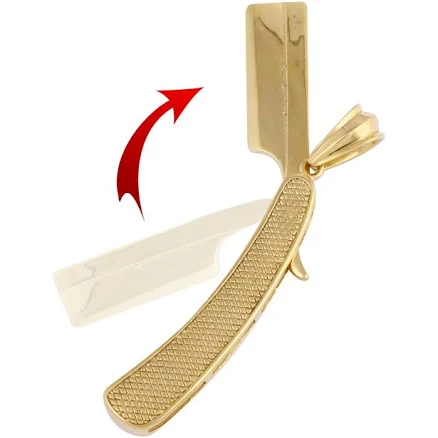 Folding Shaving Razor Stainless Steel Pendant Necklace 6mm Cuban