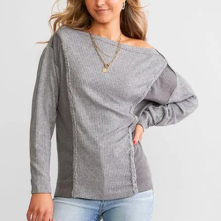 BKE Women's Off The Shoulder Ribbed Rayon Top