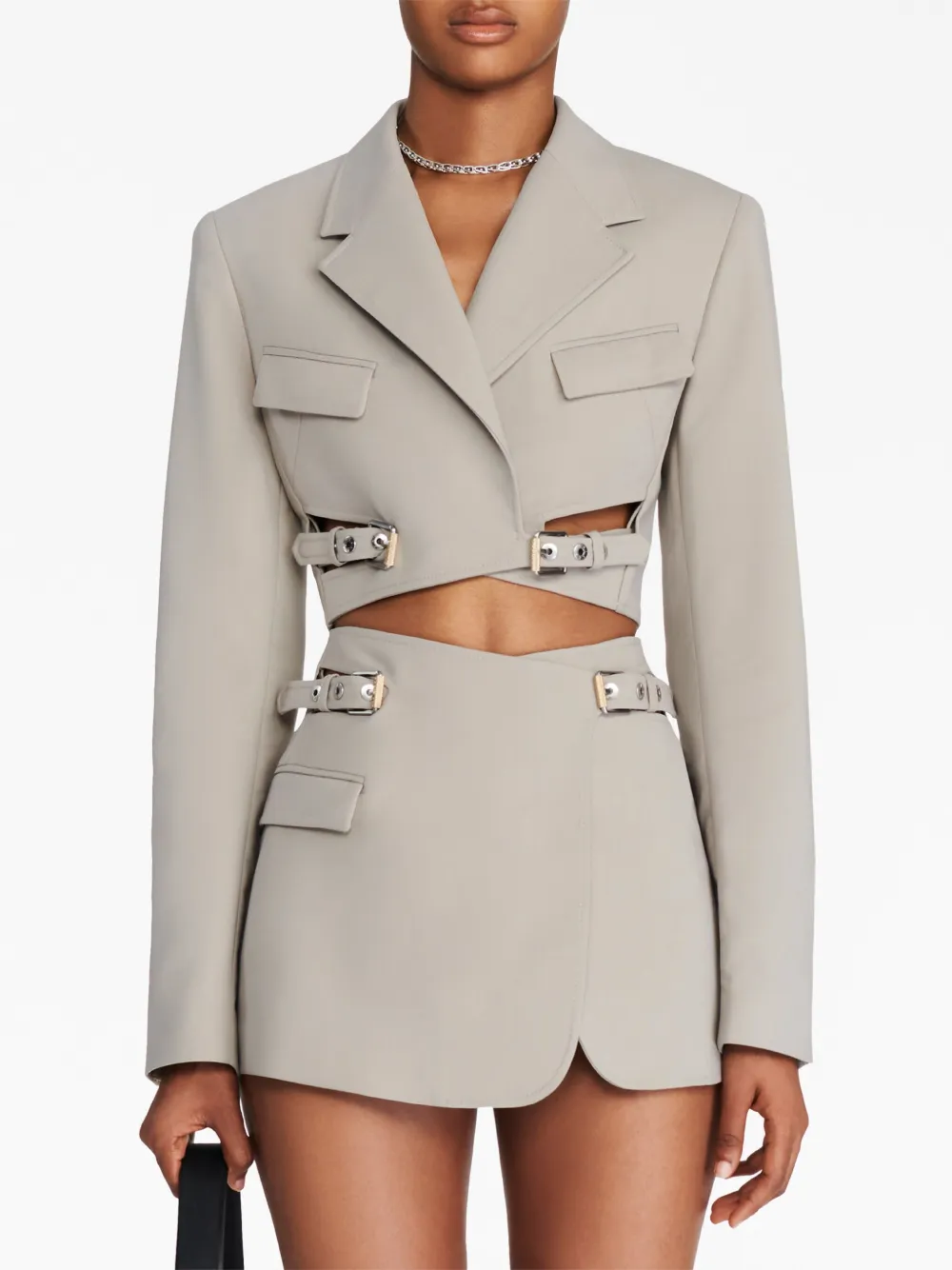 Eyelet Latch Blazer Mini Skirt