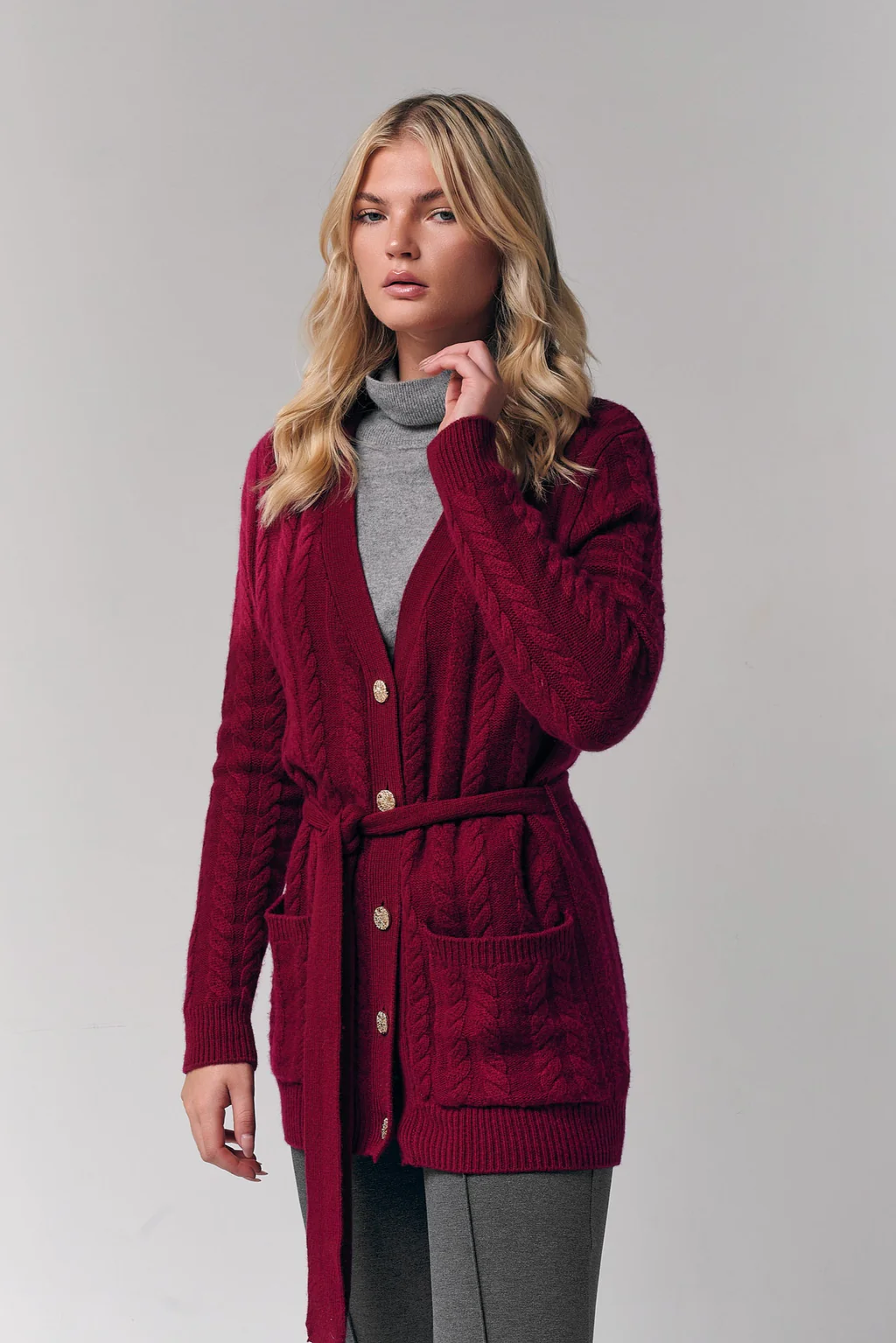 Cable Cashmere Belted Cardigan