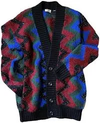 Saint Laurent Men's Zig Zag Jacquard Cardigan with Sequins