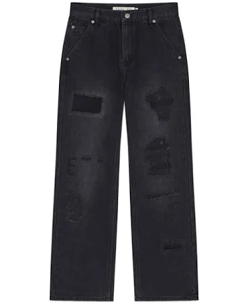 MATIN KIM DAMAGE PATCH DENIM PANTS