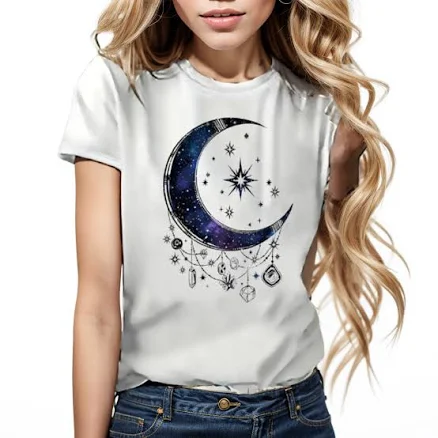 Crescent Moon with Stars and Crystals T-Shirt