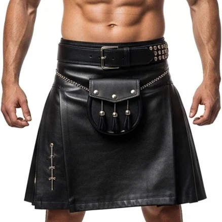 Gothic Leather Kilt with Buckle Utility