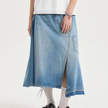 LUCKY CHOUETTE Oblique Incision Denim Long Skirt lfpdx25560bux