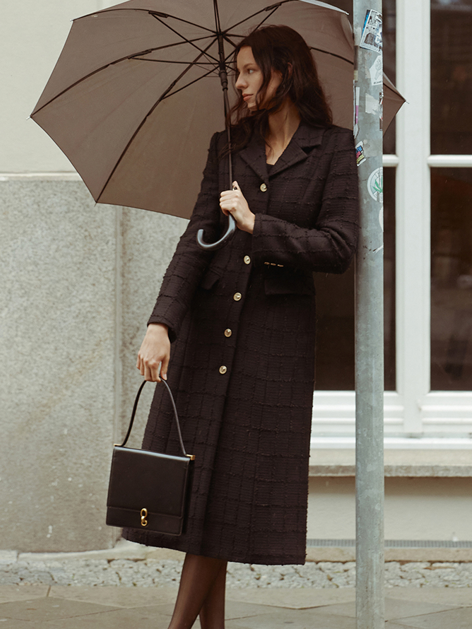 Arabella Single Breasted Tweed Coat_Black