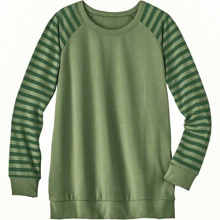 Essentials Women's Fleece Sweatshirt with Striped Sleeves