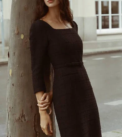 BAU by Bride And You Courtney Square Neck H-line Tweed Long Dress