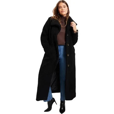 Maxi Teddy Fleece Coat In Black