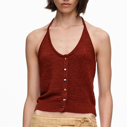 BIMBA Y LOLA Halter Top with Brown Stones