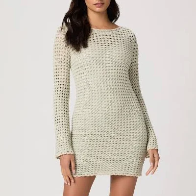 PAIGE Ariel Metallic Open Stitch Long Sleeve Sweater Dress