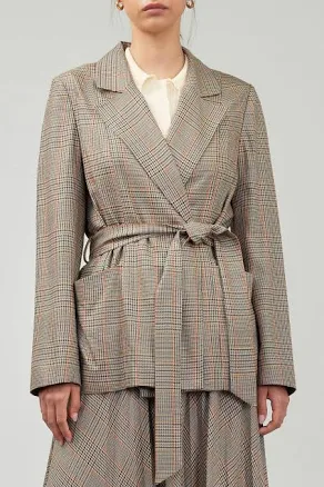 Self Tie Checkered 2-Button Jacket