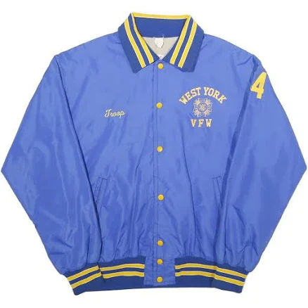 John M Grove Mens Blue & Yellow Varsity Jacket Xl Nylon Button Casual