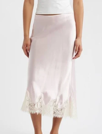 Reformation Women's Carolina Lace Trim Silk Midi Skirt