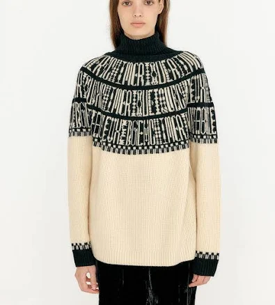 W Concept Paneled Lettering Jacquard Sweater