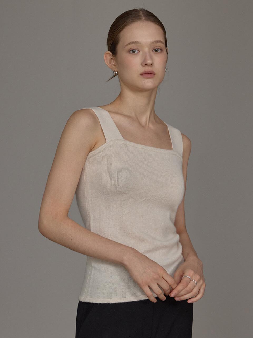 Cashmere Sqaure Knit Top_Ivory
