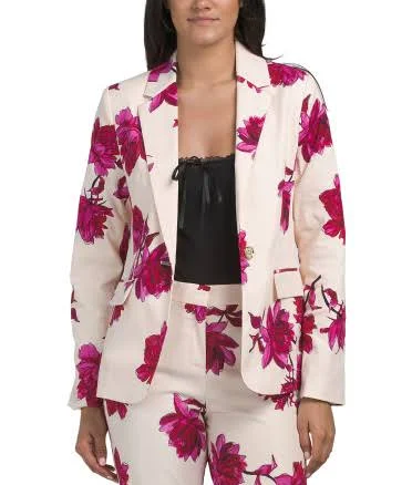 Floral Print Polyester Blazer