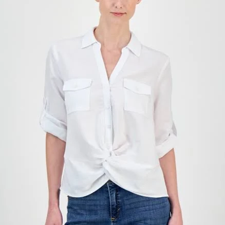 INC International Concepts Women's Linen Twist-Hem Blouse