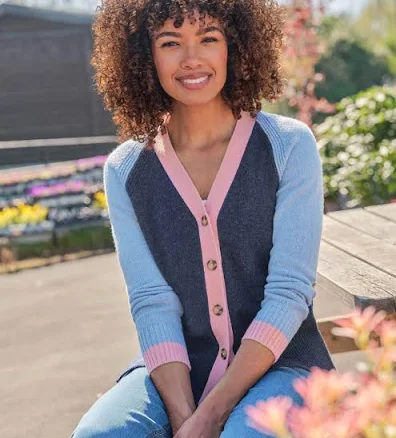 WoolOvers Color Block V Neck Cardigan